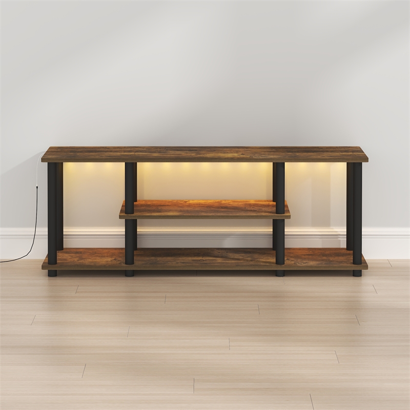 Furinno TURN-N-TUBE 3-Tier LED No Tools TV Stand for TV up to 50 Inch Amber Pine