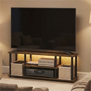 Furinno TURN-N-TUBE 3-Tier LED No Tools TV Stand for TV up to 50 Inch Amber Pine