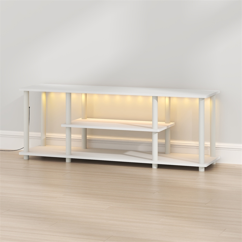 Furinno TURN-N-TUBE 3-Tier LED No Tools TV Stand for TV up to 50 Inch. White