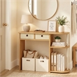 Furinno JAYA 32-Inch 2 Fabric Drawers Open Shelves Console Table. Beech