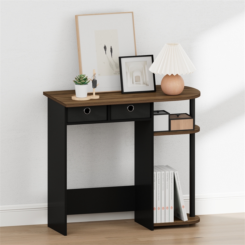 Furinno JAYA 32-Inch 2 Fabric Drawers Open Shelves Console Table Columbia Walnut