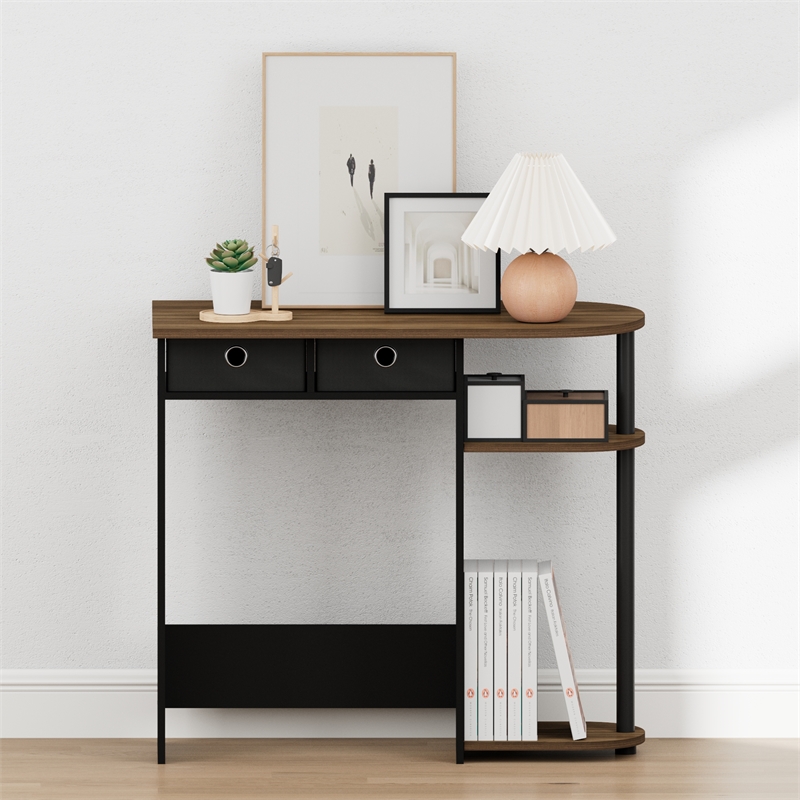 Furinno JAYA 32-Inch 2 Fabric Drawers Open Shelves Console Table Columbia Walnut