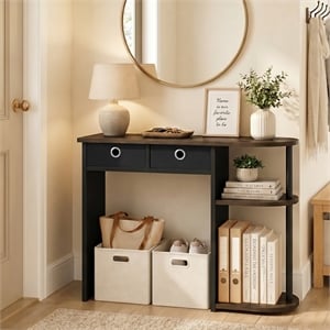 Furinno JAYA 32-Inch 2 Fabric Drawers Open Shelves Console Table Columbia Walnut