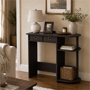 Furinno JAYA 32-Inch 2 Fabric Drawers Open Shelves Console Table. Dark Walnut
