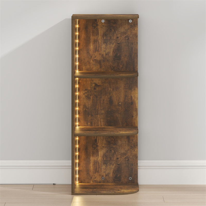 Furinno PASIR 3-Tier Corner LED Lights Open Shelves Bookcase. Amber Pine