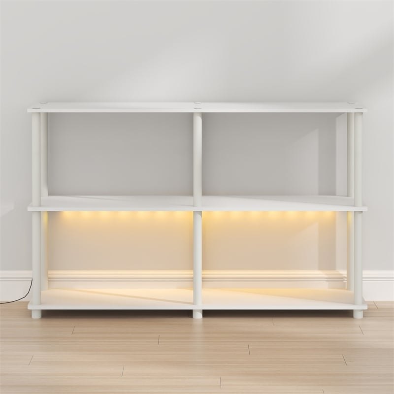 Furinno TURN-N-TUBE 3-Tier 47.4 Wide LED Lights Toolless Corner Shelf. White