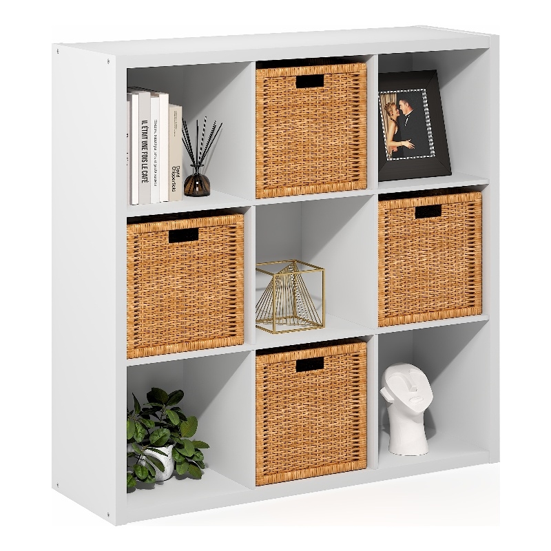 Furinno CUBICLE 9-Cube Extra Thick Frame Reversible Closed Back Bookcase. White