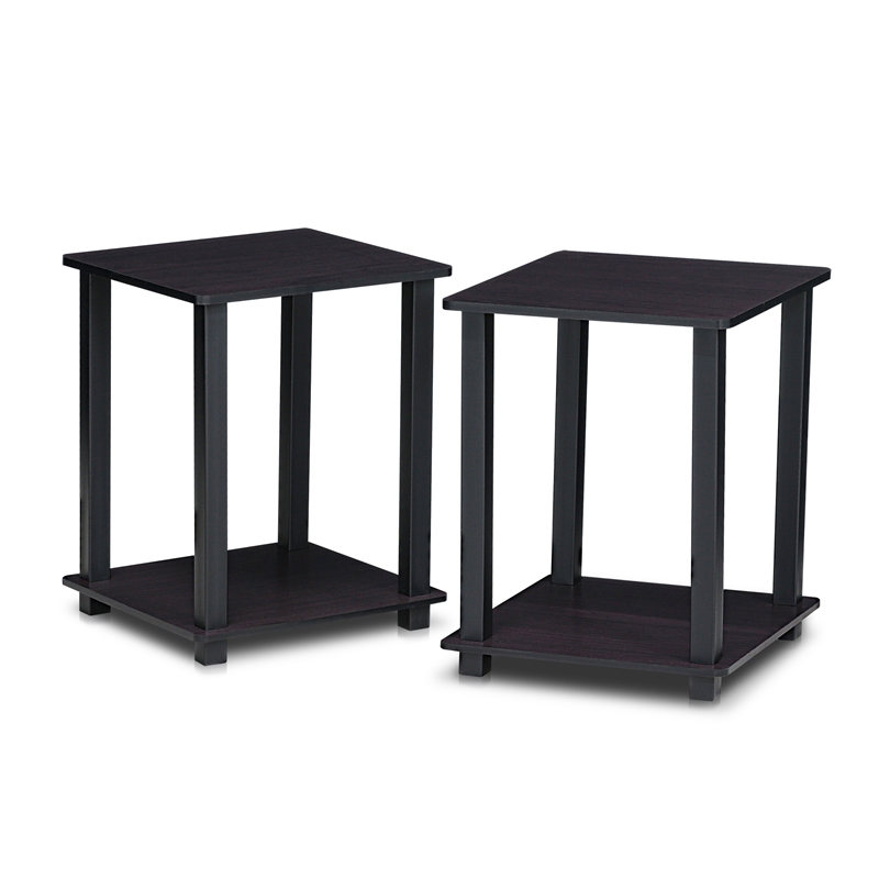 Furinno SIMPLISTIC Set of 2 2-Tier Easy Assembly Nightstand. Dark Walnut