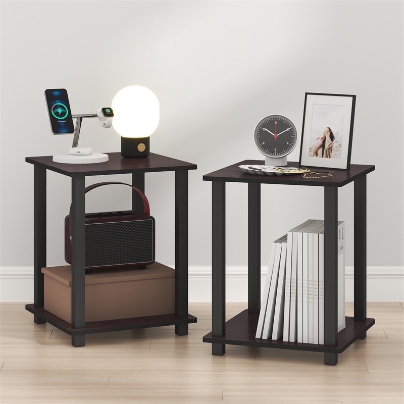 Furinno SIMPLISTIC Set of 2 2-Tier Easy Assembly Nightstand. Dark Walnut