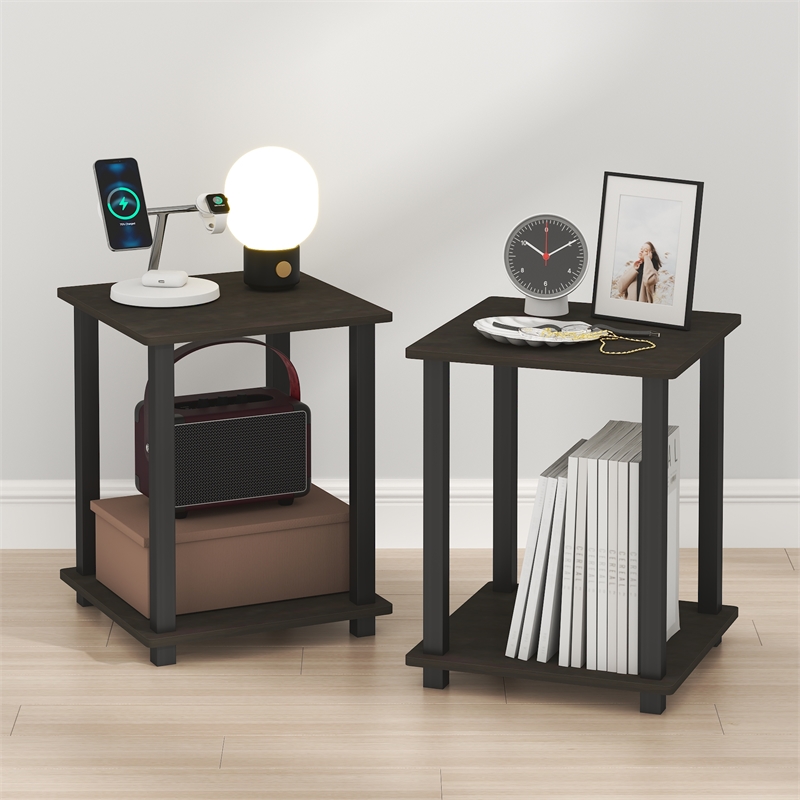 Furinno SIMPLISTIC Set of 2 Nightstand. Bedside Table. End Table. Espresso