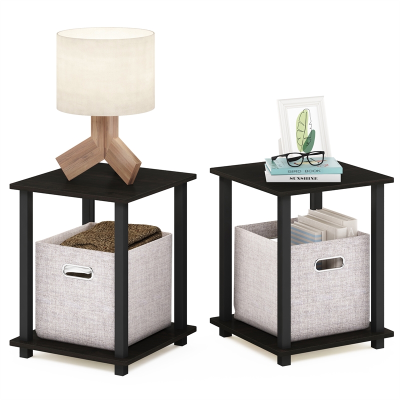 Furinno SIMPLISTIC Set of 2 Nightstand. Bedside Table. End Table. Espresso