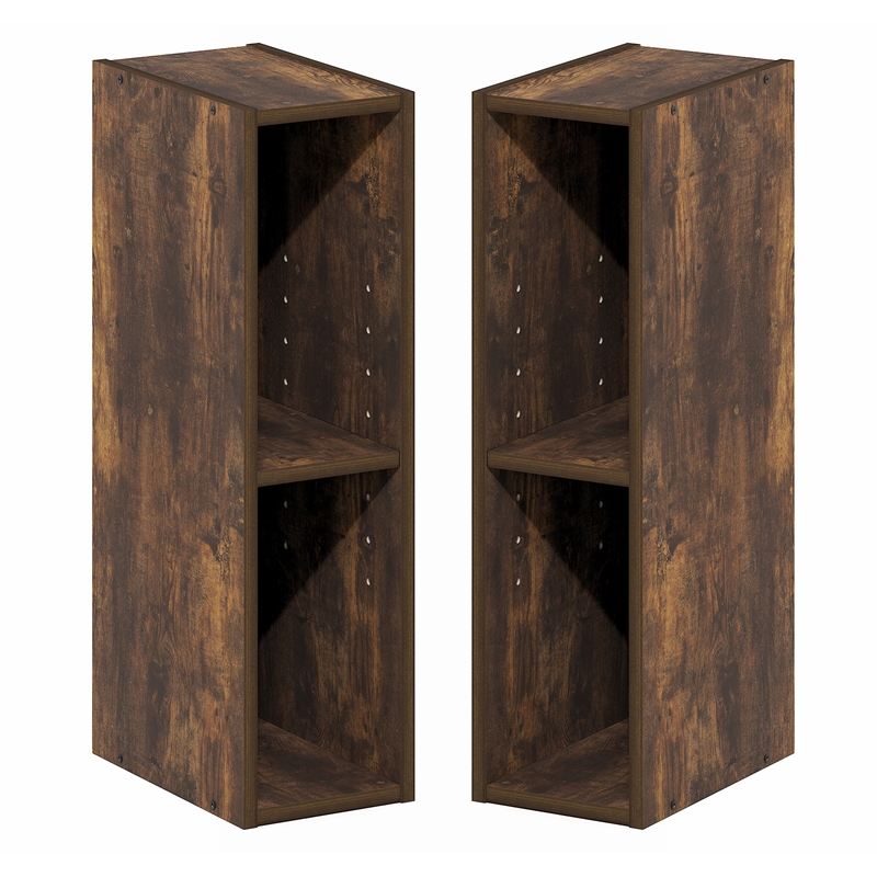 Furinno FULDA Set of 2. 2-Tier 6-In Width Narrow Bookcase. Amber Pine