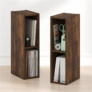 Furinno FULDA Set of 2. 2-Tier 6-In Width Narrow Bookcase. Amber Pine