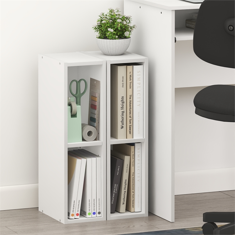 Furinno FULDA Set of 2. 2-Tier 6-In Width Narrow Bookcase. White