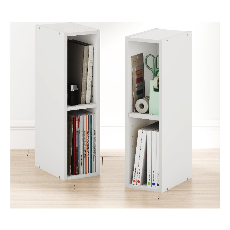 Furinno FULDA Set of 2. 2-Tier 6-In Width Narrow Bookcase. White