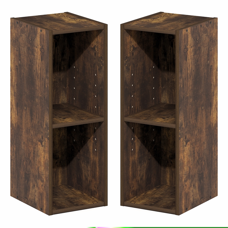 Furinno FULDA Set of 2. 2-Tier 8-In Width Narrow Bookcase. Amber Pine