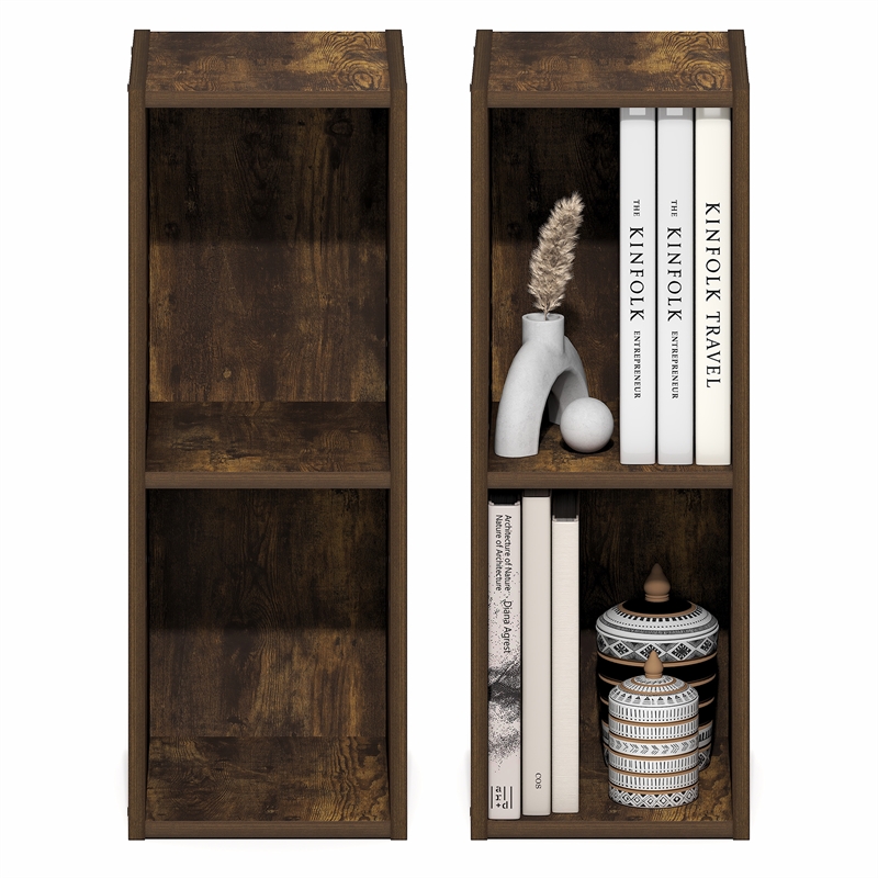 Furinno FULDA Set of 2. 2-Tier 8-In Width Narrow Bookcase. Amber Pine