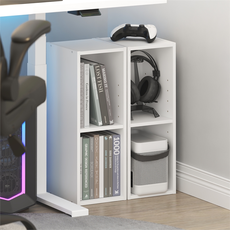 Furinno FULDA Set of 2. 2-Tier 8-In Width Narrow Bookcase. White