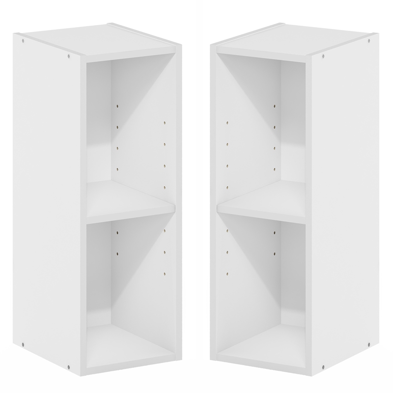 Furinno FULDA Set of 2. 2-Tier 8-In Width Narrow Bookcase. White