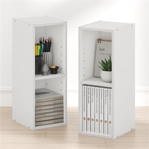 Furinno FULDA Set of 2. 2-Tier 8-In Width Narrow Bookcase. White
