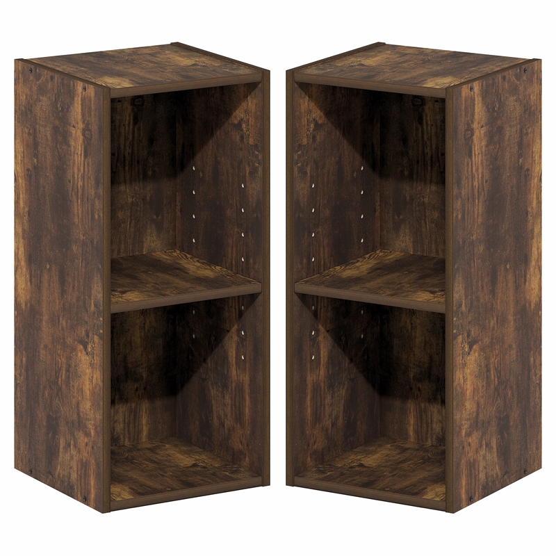 Furinno FULDA Set of 2. 2-Tier 10-In Width Narrow Bookcase. Amber Pine