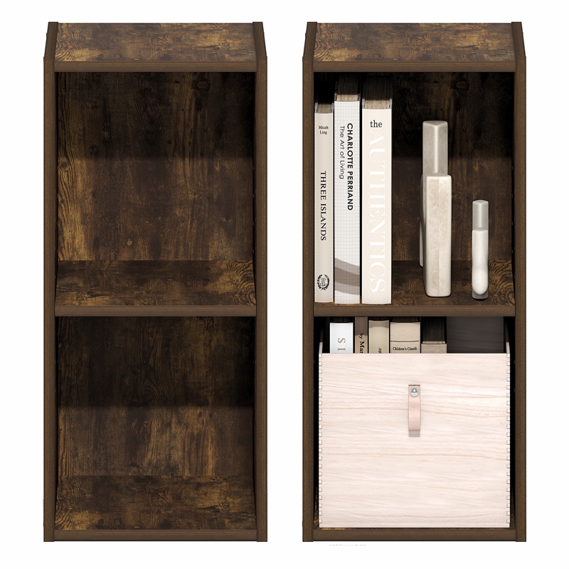 Furinno FULDA Set of 2. 2-Tier 10-In Width Narrow Bookcase. Amber Pine