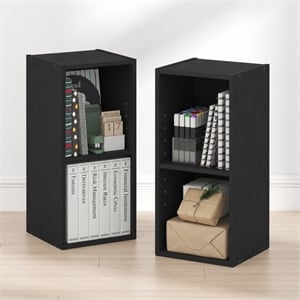Furinno FULDA Set of 2. 2-Tier 10-In Width Narrow Bookcase. Blackwood