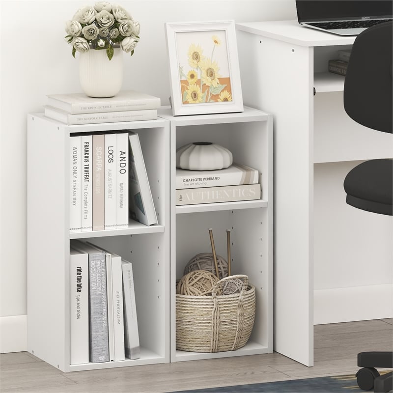 Furinno FULDA Set of 2. 2-Tier 10-In Width Narrow Bookcase. White