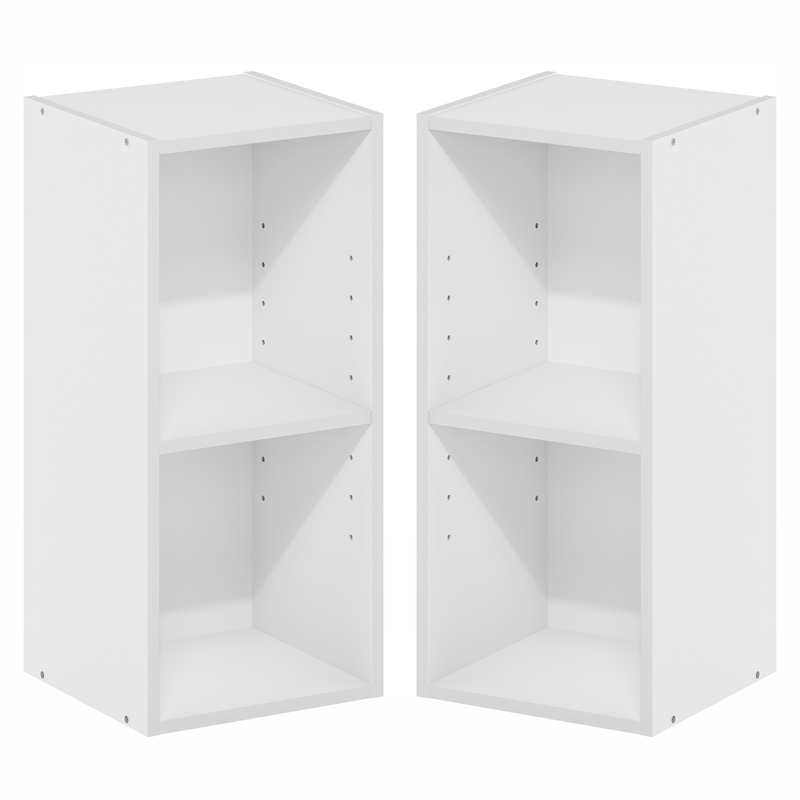 Furinno FULDA Set of 2. 2-Tier 10-In Width Narrow Bookcase. White