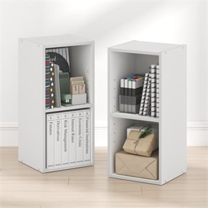 Furinno FULDA Set of 2. 2-Tier 10-In Width Narrow Bookcase. White
