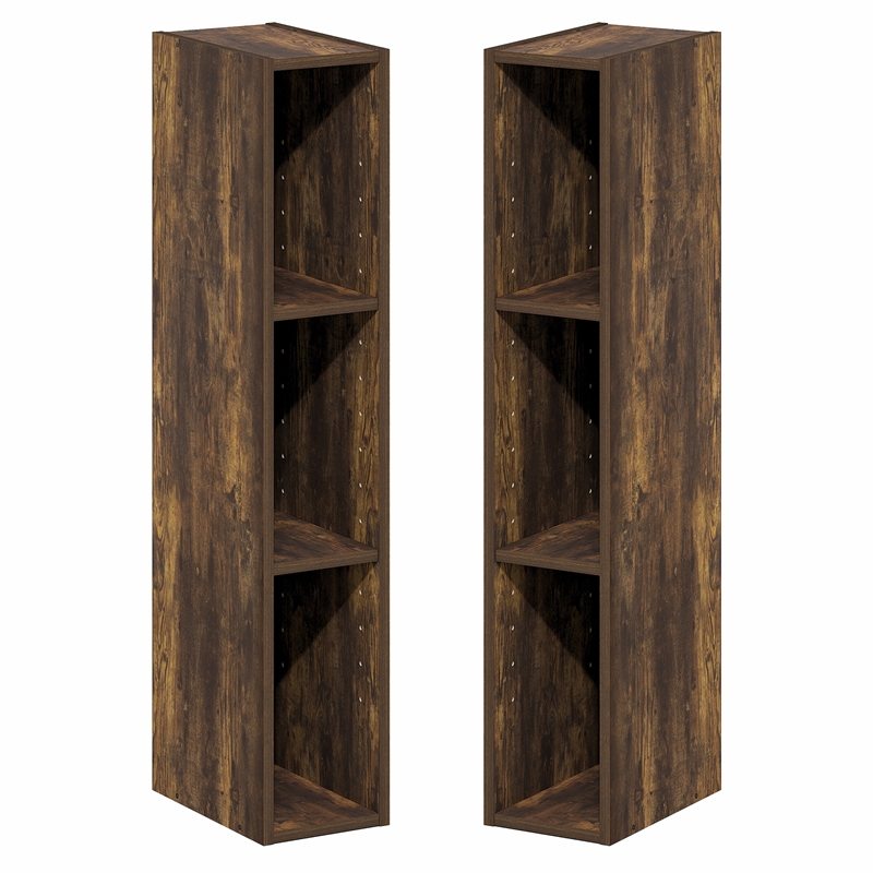 Furinno FULDA Set of 2. 3-Tier 6-In Width Narrow Bookcase. Amber Pine