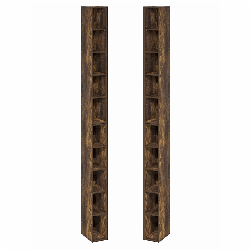 Furinno FULDA Set of 2. 10-Tier Space Saving Storage Shelf Bookcase. Amber Pine