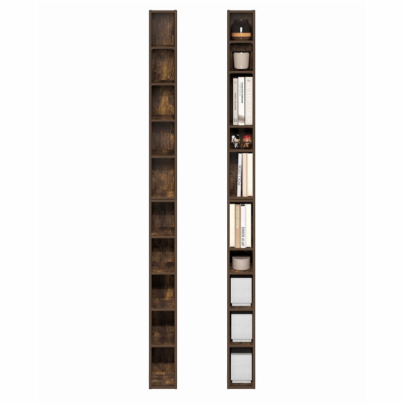 Furinno FULDA Set of 2. 10-Tier Space Saving Storage Shelf Bookcase. Amber Pine