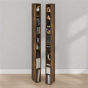 Furinno FULDA Set of 2. 10-Tier Space Saving Storage Shelf Bookcase. Amber Pine