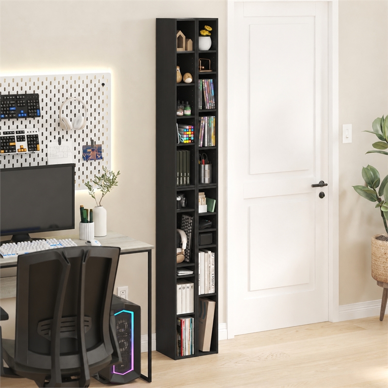 Furinno FULDA Set of 2. 10-Tier Space Saving Storage Shelf Bookcase. Blackwood