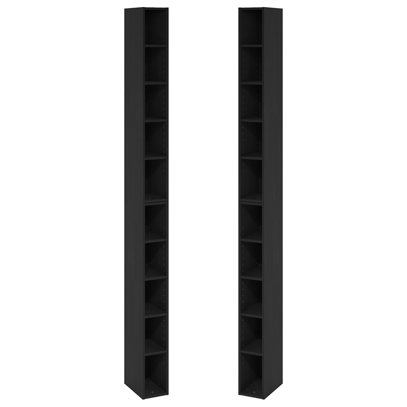 Furinno FULDA Set of 2. 10-Tier Space Saving Storage Shelf Bookcase. Blackwood