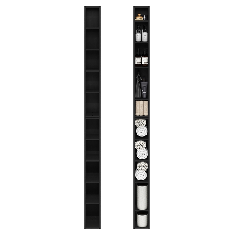 Furinno FULDA Set of 2. 10-Tier Space Saving Storage Shelf Bookcase. Blackwood