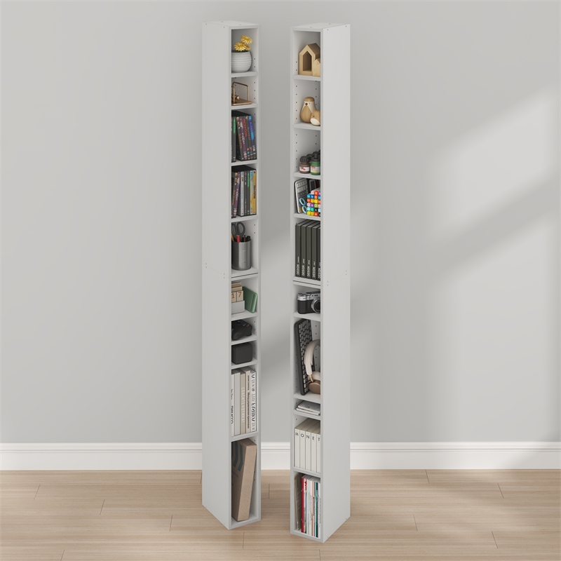 Furinno FULDA Set of 2. 10-Tier Space Saving Storage Shelf Bookcase. White