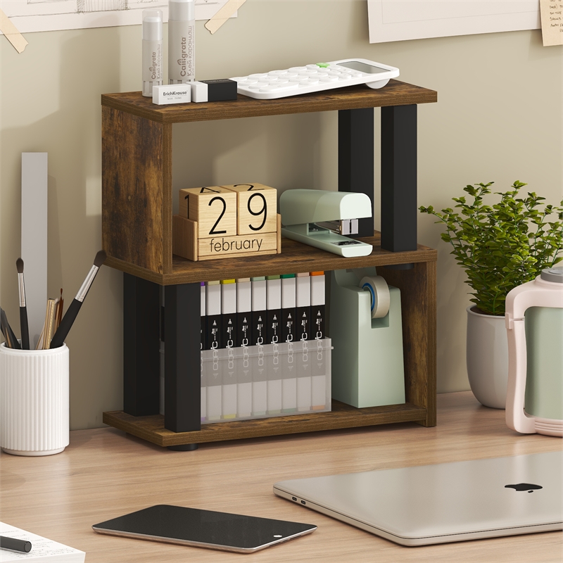 Furinno TURN-N-TUBE 3-Tier Corner Desk Organizers and Accessories. Amber Pine