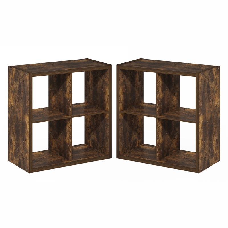 Furinno CUBICLE Set of 2. 4-Cube Thick Frame Reversible Bookcase. Amber Pine