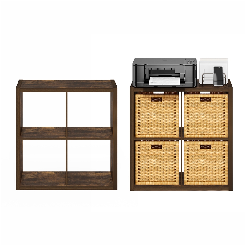 Furinno CUBICLE Set of 2. 4-Cube Thick Frame Reversible Bookcase. Amber Pine
