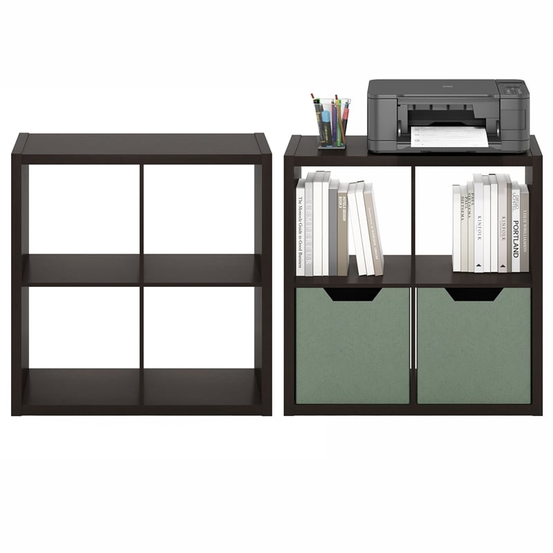 Furinno CUBICLE Set of 2. 4-Cube Thick Frame Reversible Bookcase. Black Dark Oak