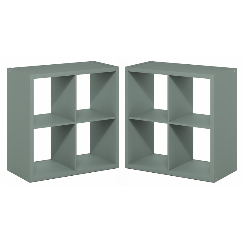 Furinno CUBICLE Set of 2. 4-Cube Thick Frame Reversible Bookcase. Sage Green