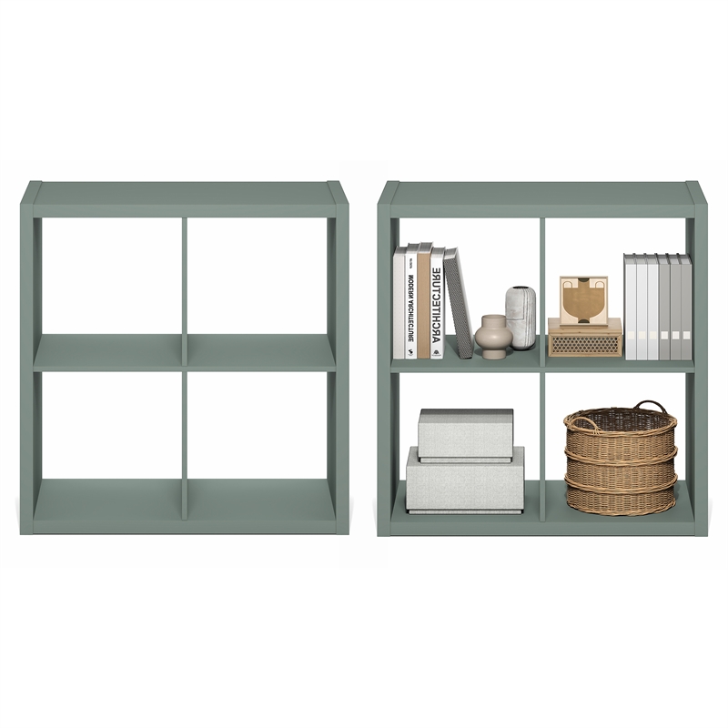 Furinno CUBICLE Set of 2. 4-Cube Thick Frame Reversible Bookcase. Sage Green