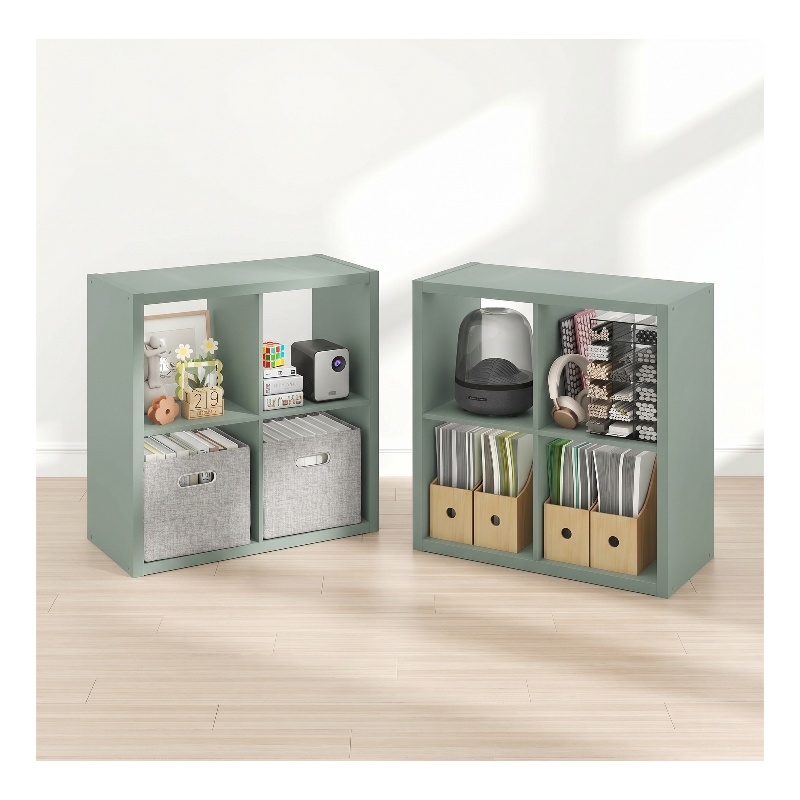 Furinno CUBICLE Set of 2. 4-Cube Thick Frame Reversible Bookcase. Sage Green