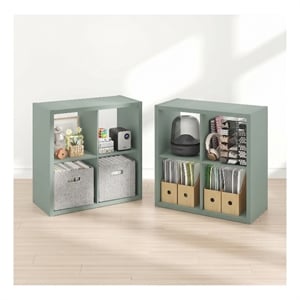 Furinno CUBICLE Set of 2. 4-Cube Thick Frame Reversible Bookcase. Sage Green