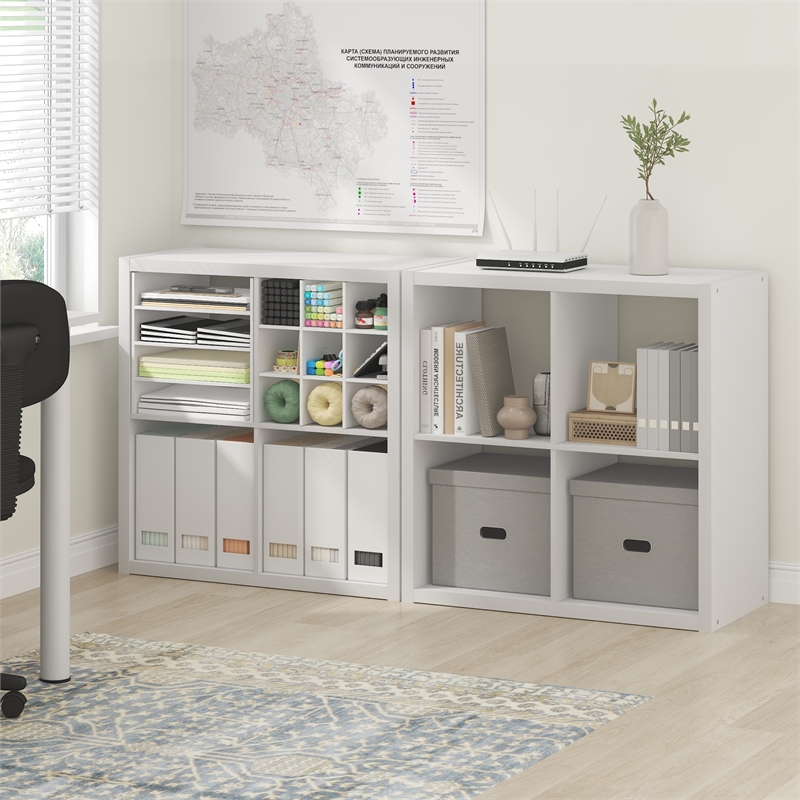 Furinno CUBICLE Set of 2. 4-Cube Thick Frame Reversible Bookcase. White