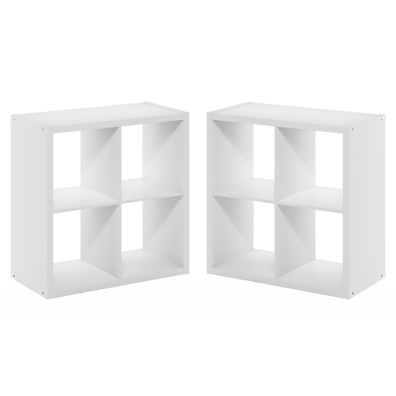 Furinno CUBICLE Set of 2. 4-Cube Thick Frame Reversible Bookcase. White