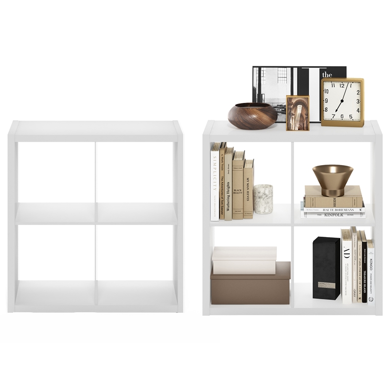 Furinno CUBICLE Set of 2. 4-Cube Thick Frame Reversible Bookcase. White