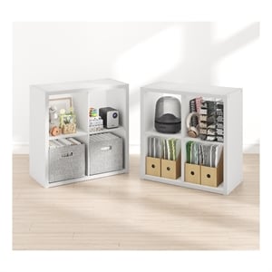 Furinno CUBICLE Set of 2. 4-Cube Thick Frame Reversible Bookcase. White